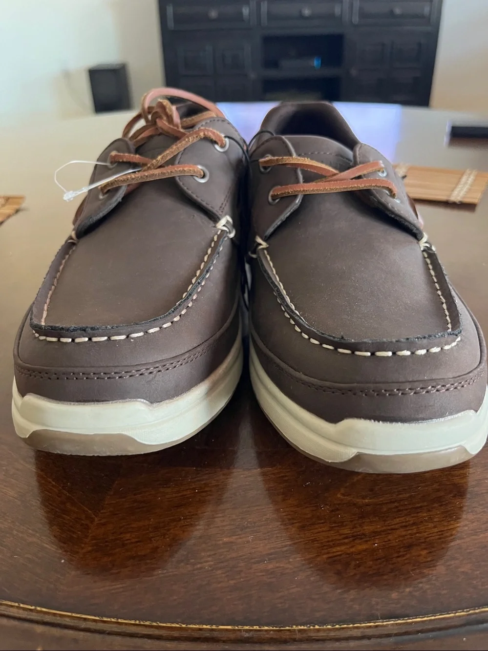 Nautica Men's Zapatos Lace-Up Moccasin Boat Shoes in Brown Size 8 Cushion Relief